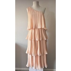 Lulus Blush Pink One Shoulder Midi Tiered‎ Dress Summer Wedding Vacation Medium